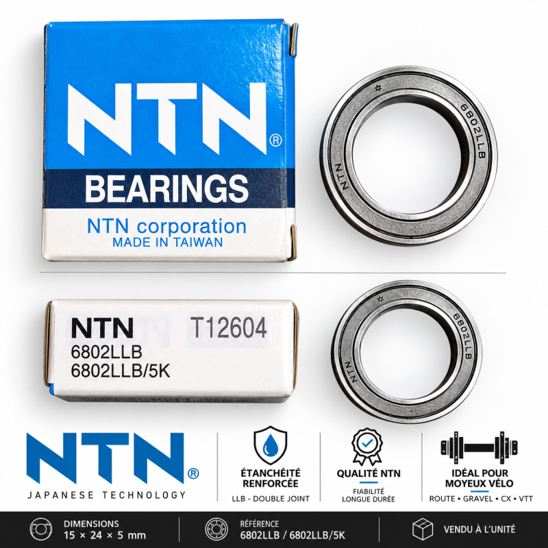 Roulement NTN 6802 LLU 15x24x5 mm pour moyeu vélo